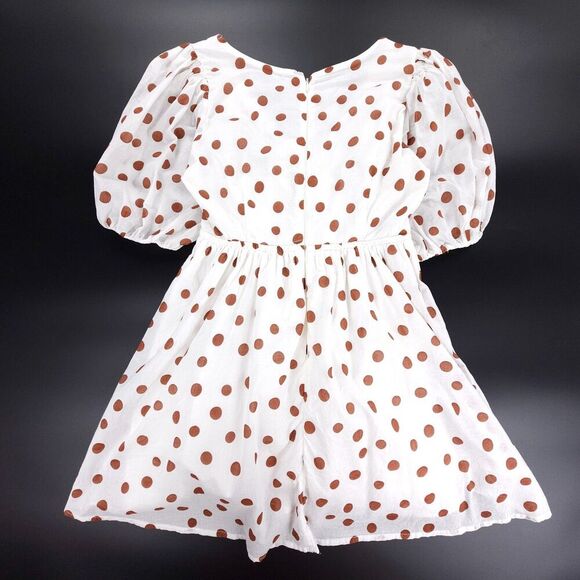 ABERCROMBIE Puff Sleeve Fit and Flare Cottagecore Mini Dress White Polkadot Boho - Picture 5 of 8
